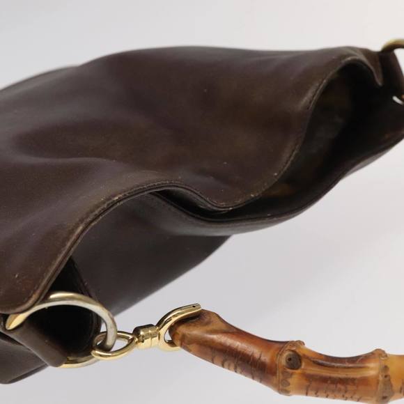 GUCCI Bamboo Hand Bag Leather 2way Brown Gold 001 3444 1638 Auth bs20098 - Picture 6 of 16